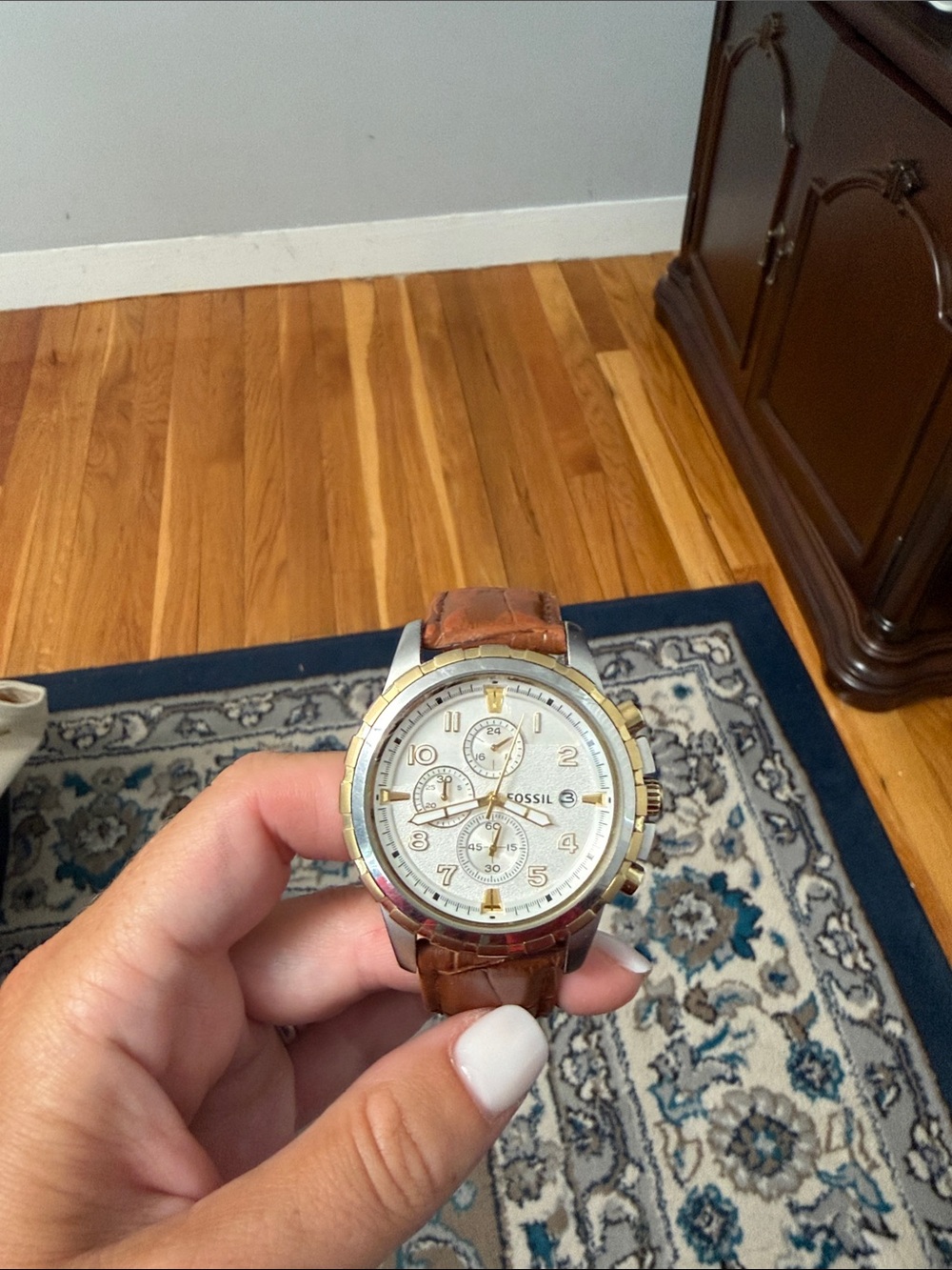 Fossil Men’s FS4788 Two-Tone Silver and Gold Chronograph with Leather Strap